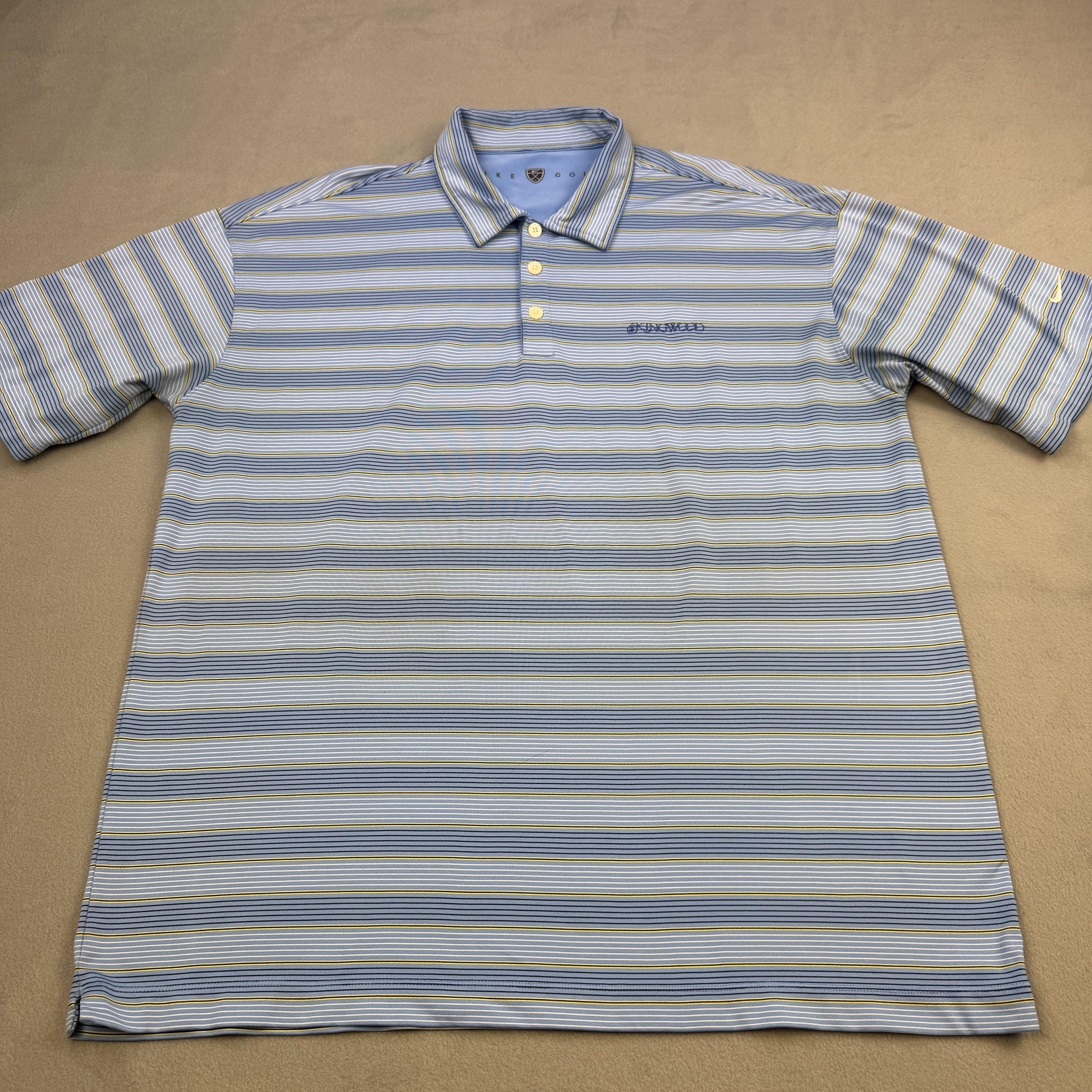Nike Golf Polo Shirt Mens Xl Blue Stripe Stretch Performance Golf Kingwood
